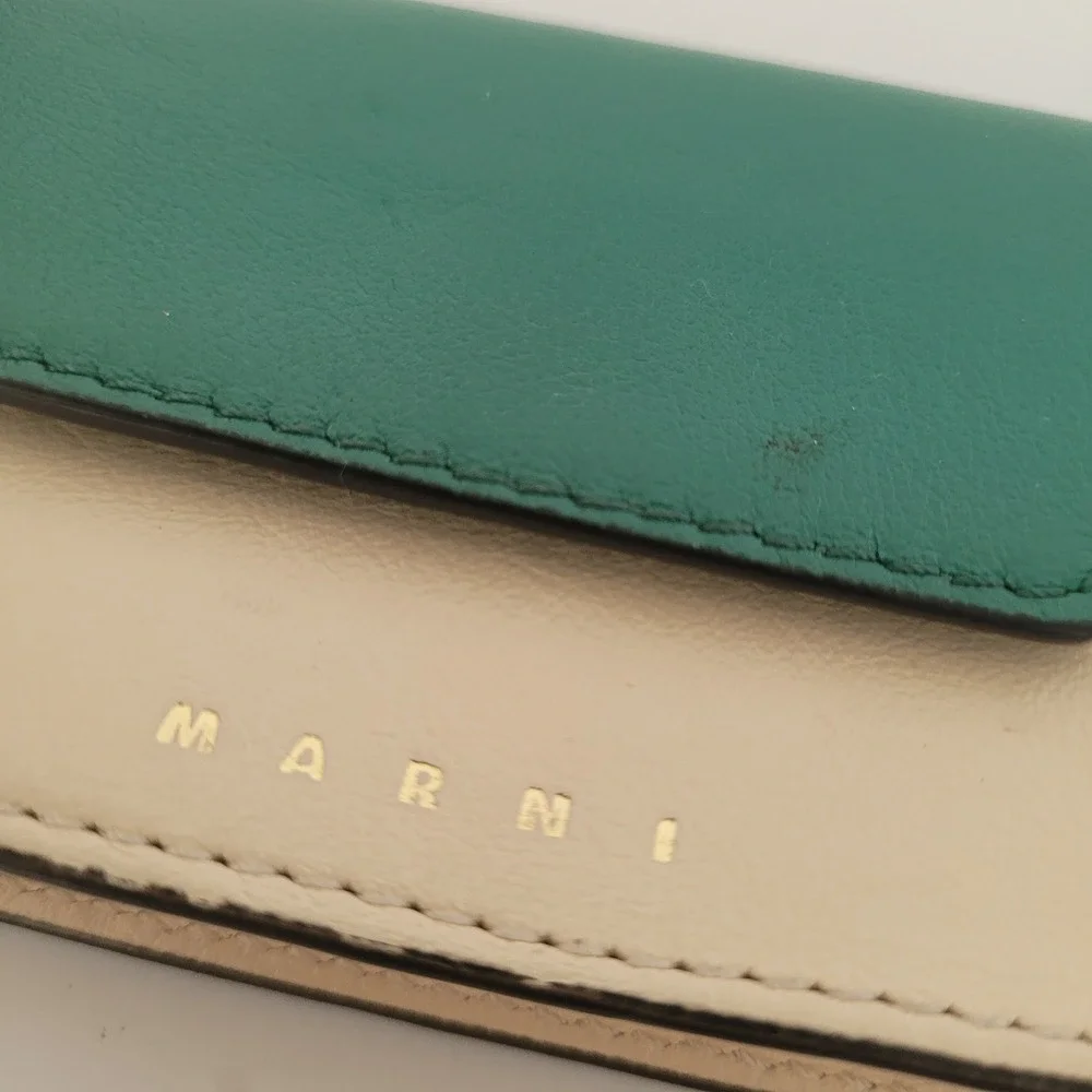 Marni Colorblock Leather Card Case Wallet‎ Green Cream Snap Accordion Italy